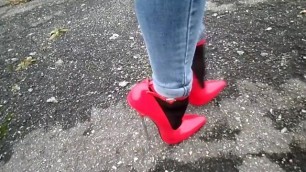 18 Inch Red Sexy High Heels Stiletto Shoes Wearing Women Walking
