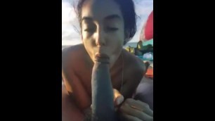 Thot Sucking a Huge Thick Cock on a Public Beach