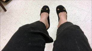 Sexy Shoeplay and Dangling Black Flats in Public Waiting Room - Shoe Fetish