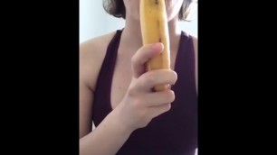 Needy little Slut gives Banana a Blowjob