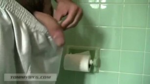 Watch Tommy Stroke his Monster Cock in the Bathroom
